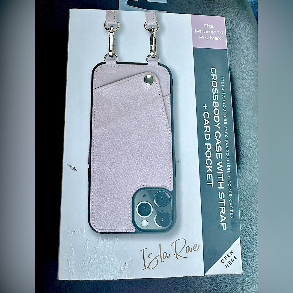 ISLA RAE - iPhone 14 Pro Max Crossbody Case With Strap Card Pocket - Color Pink